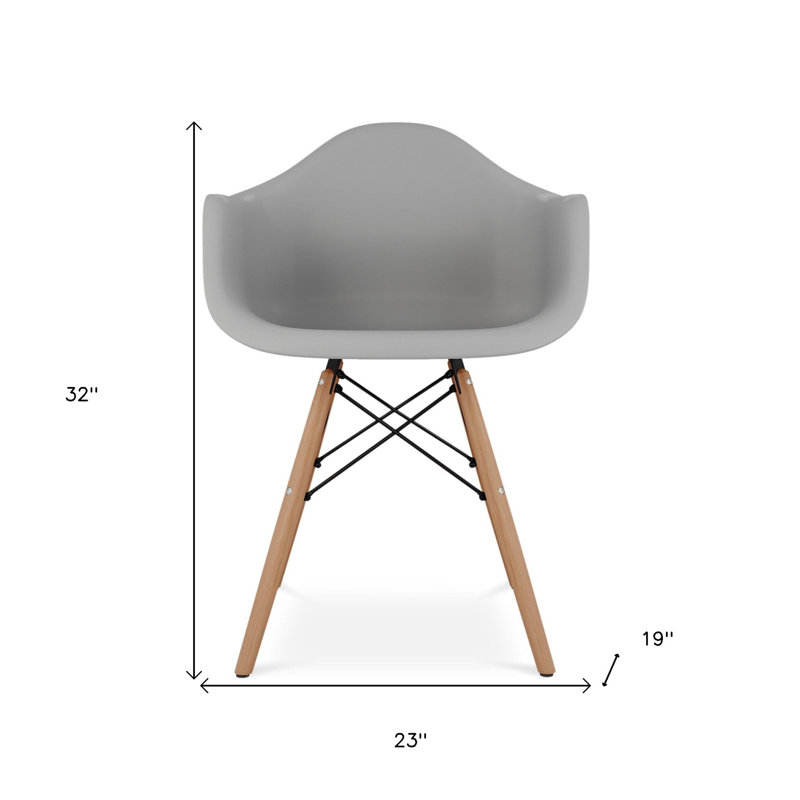 Chaise avec accoudoirs de salle à manger grise et naturelle en plastique et bois massif
