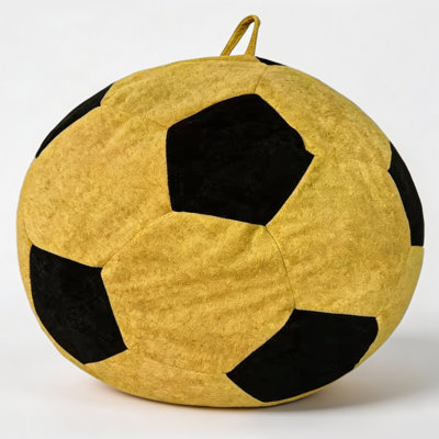 Grand pouf en forme de ballon de soccer jaune et noir, canapé relax confortable rembourré de mousse et recouvert de flanelle douce, coutures multicolores, idéal pour la chambre ou la salle de jeux.