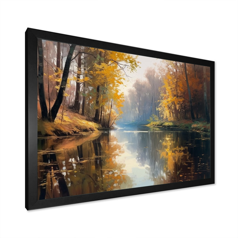 «Whimsical River and Forest IV», reproduction d'art sur toile, Cadre simple noir, H 12 po x l 20 po x P 1 po