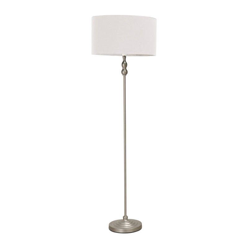 Saylorsburg 151cm Traditional Floor Lamp, Grey Fabric, No, Brush Chrome Silver