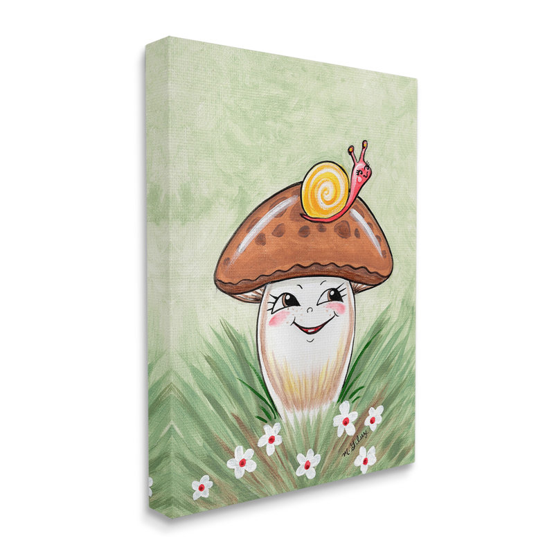 Art mural sur toile souriant "Mushroom & Snail" par Michelle Gilsey, H 48 po x l 36 po