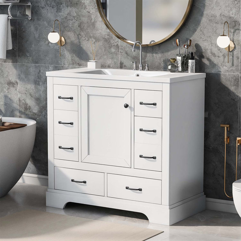 Iyanu MDF Board & Ceramic Bathroom Cabinet, White