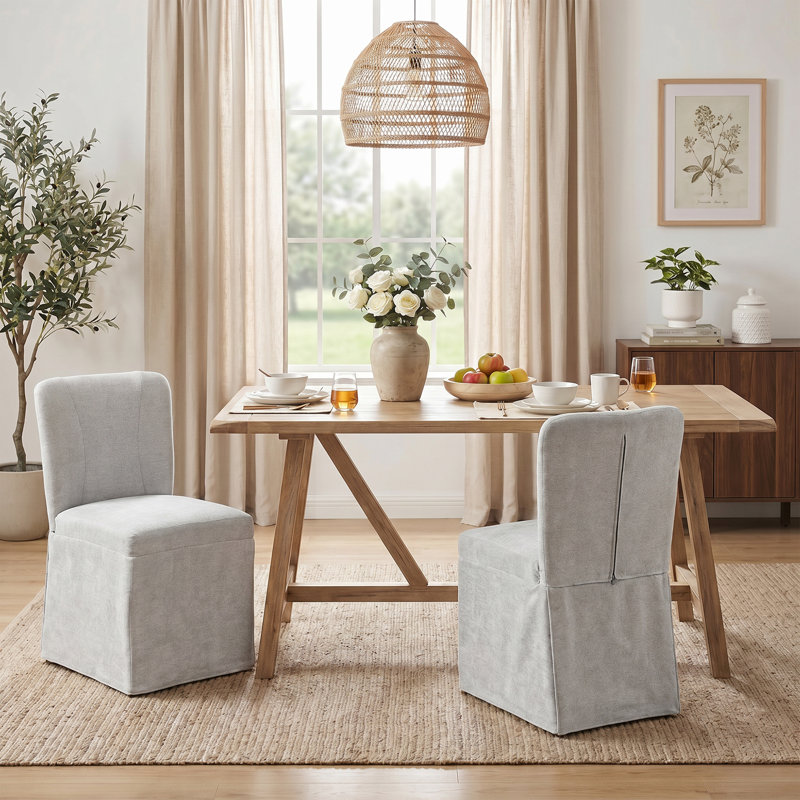 Linen Fabric Padded Upholstered Kitchen Chairs Dining Chairs (Set of 6), Gray