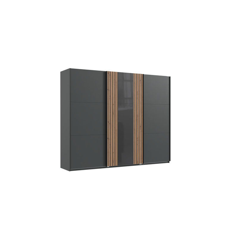 Sahalie 3 Door Manufactured Wood Wardrobe, 216cm H x 250cm W x 65cm D., Yellow/Graphite