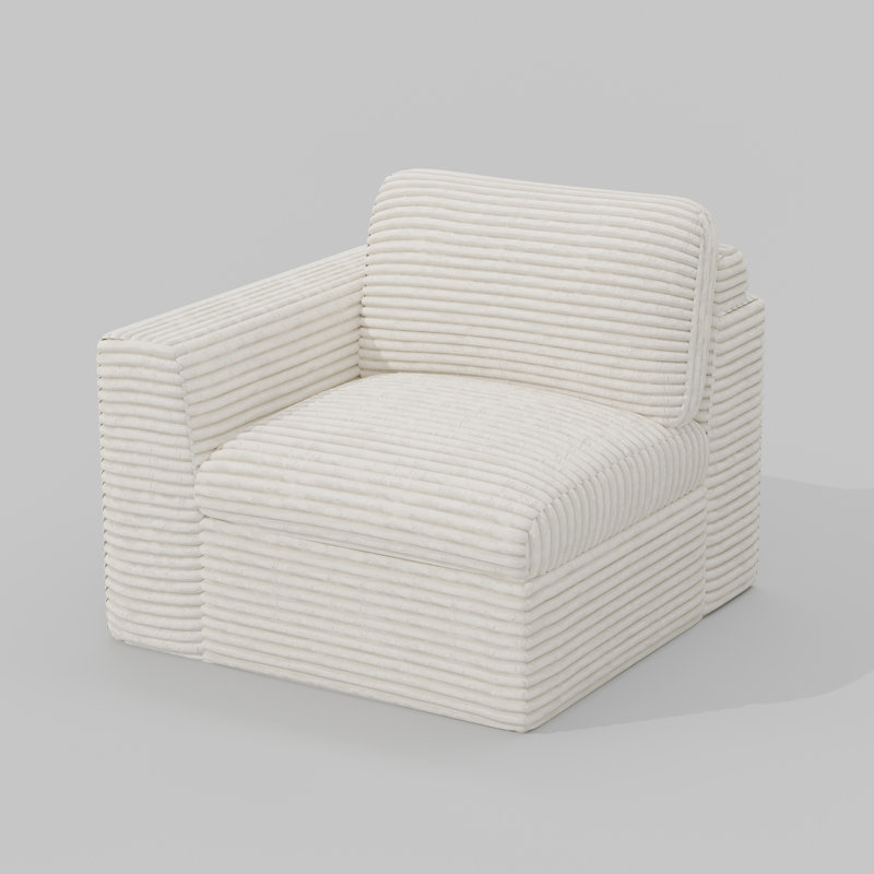 Wide Plush Corduroy Compression Boneless Sofa Corner Seat Module, Left Seat, Right Seat, White