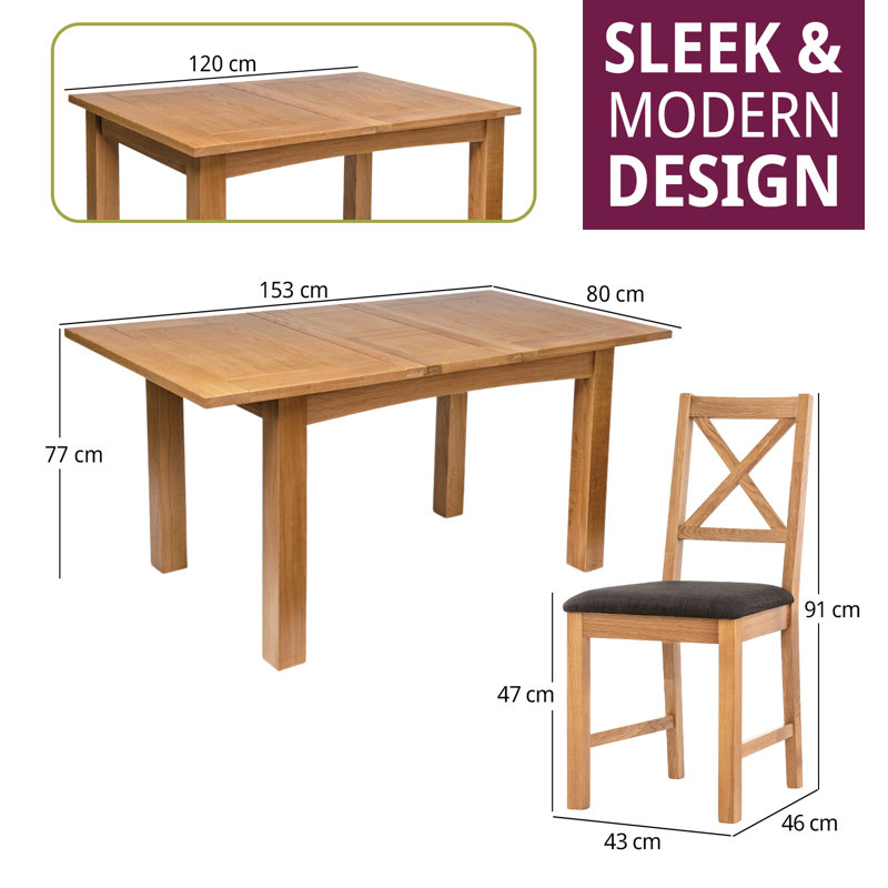 Camberley Oak Butterfly Extending Dining Table With Oak Chairs, Charcoal Grey Fabric Seat, 7 Pieces: Table, 6 Chairs