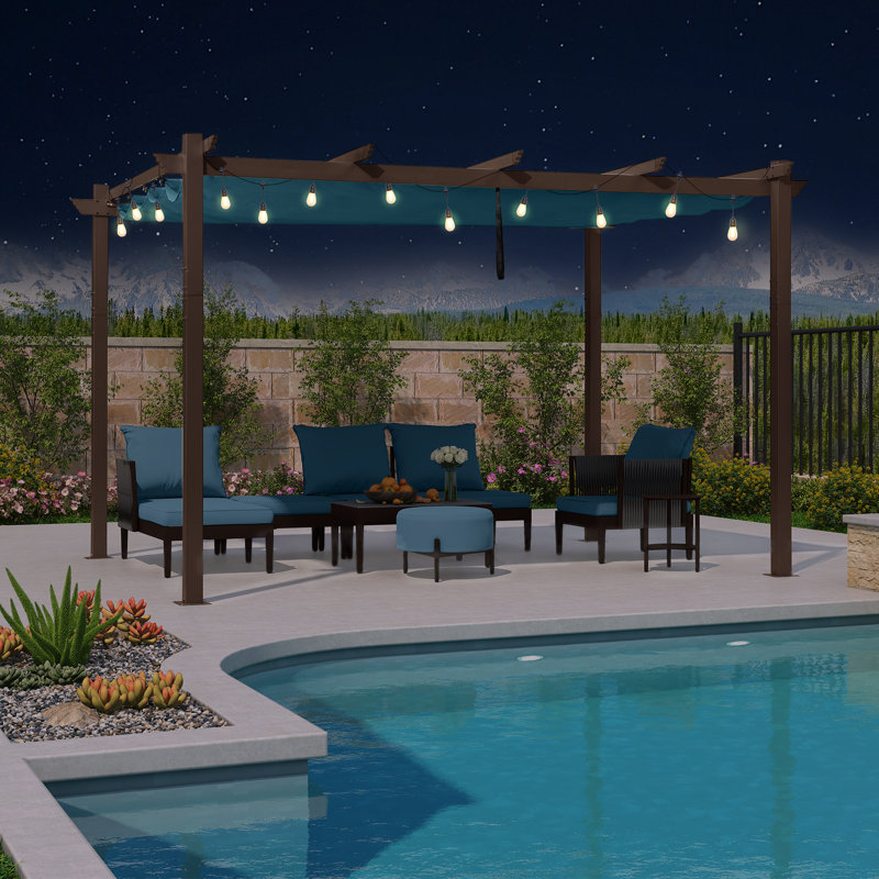 Metal Pergola with Canopy, Blue, 96.46" H x 143.7" W x 118.11" D