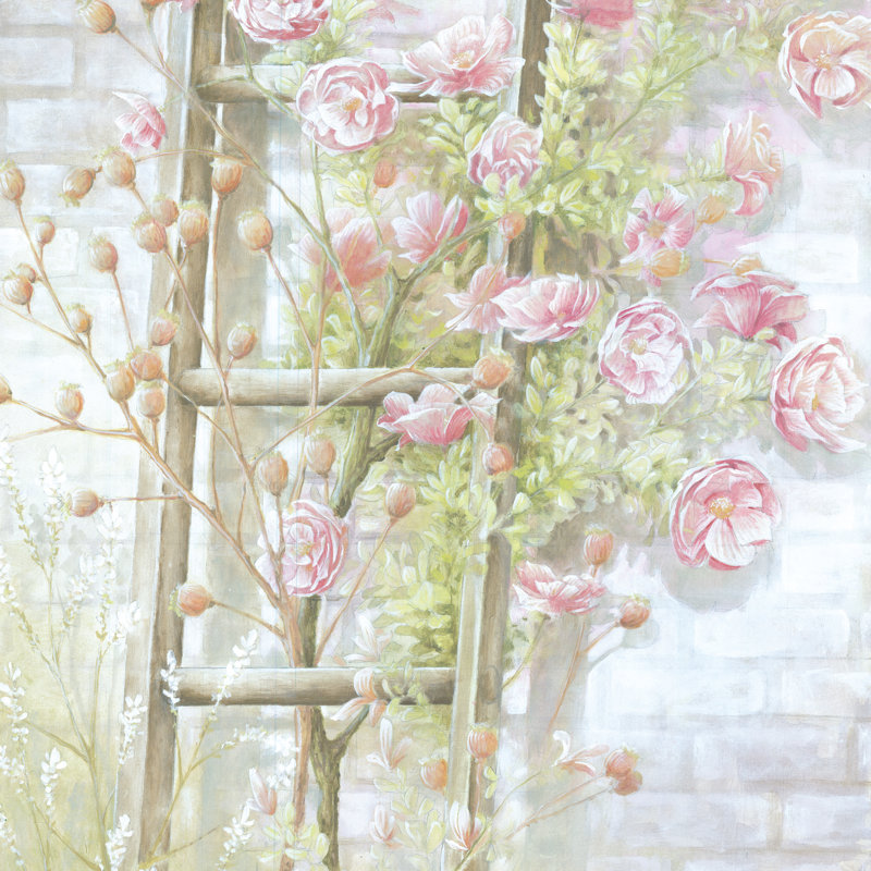 Painted Ladder With Flowers - Wrapped Canvas Painting, 30cm H x 30cm W x 3.8cm D