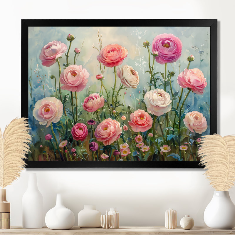 Décoration murale Garden of Love rose vert - Renoncule, Métal métal, H 12 po x l 20 po