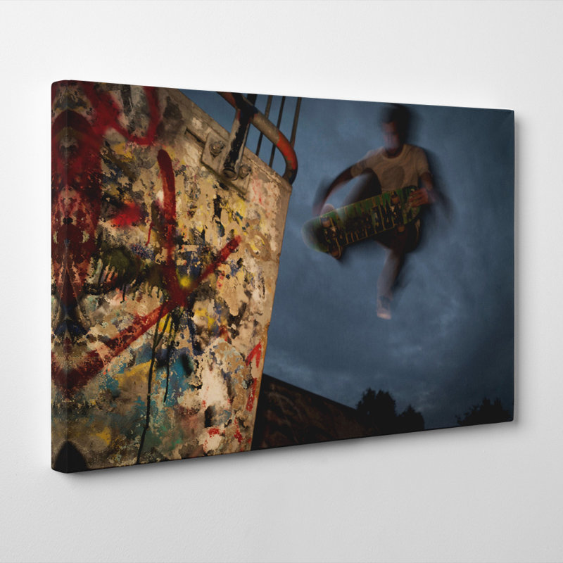 Skateboarder Mid Air Trick Photographic - Wrapped Canvas, 50cm H x 76cm W