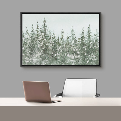 Green Winter Vintage Pine Tree Forest Simple Minimalist Pictures Canvas Print Wall Art
