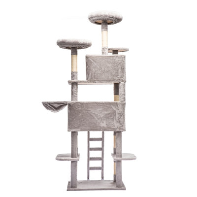Large 70.87in Cat Tree W/2 Private Condos,3 Perches&Hanging Hammock,Skin-Friendly Short Plush&No Sharp Edges,Natural Sisal Scratching Areas,Safe & Stable for Multi-Cat Families,Kittens to Senior Cats