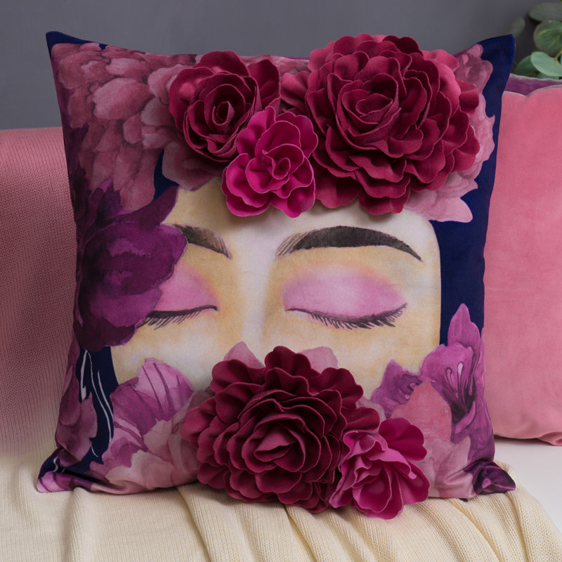  Housse de coussin en velours 3D Flower Pretty Girl 18 po x 18 po