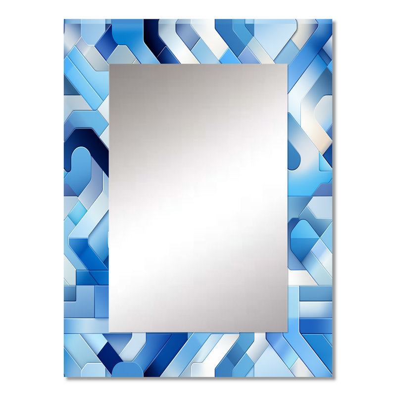 Blue And White Striped Symmetry - Geometric  Mirror, Modern Unique Wall Mirror, Printed Metal Art, 32" x 24"