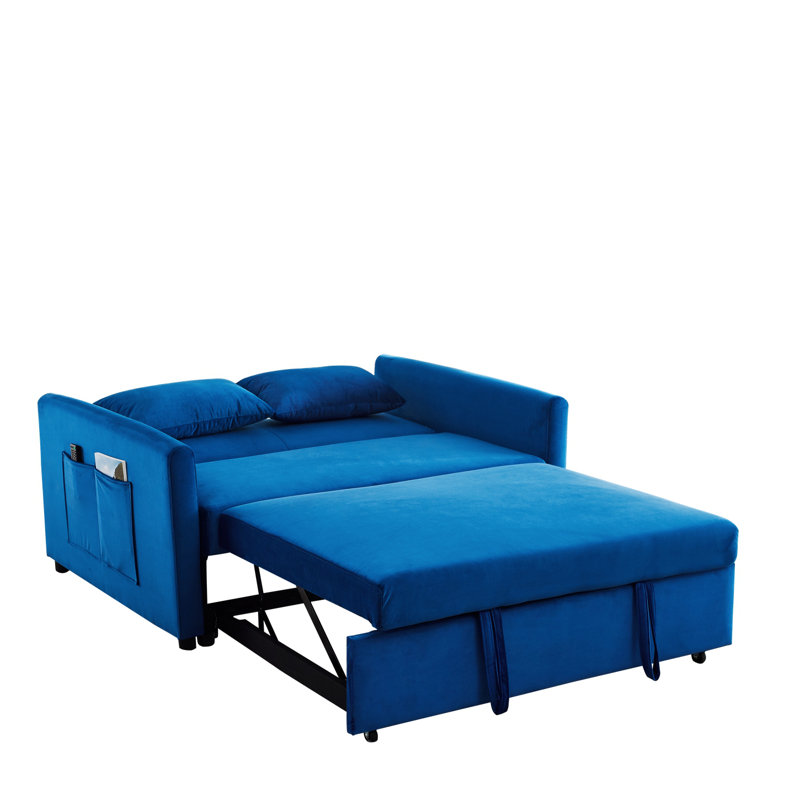Canapé-lit convertible, canapé-lit double polyvalent 3 en 1 avec lit escamotable, Velours bleu