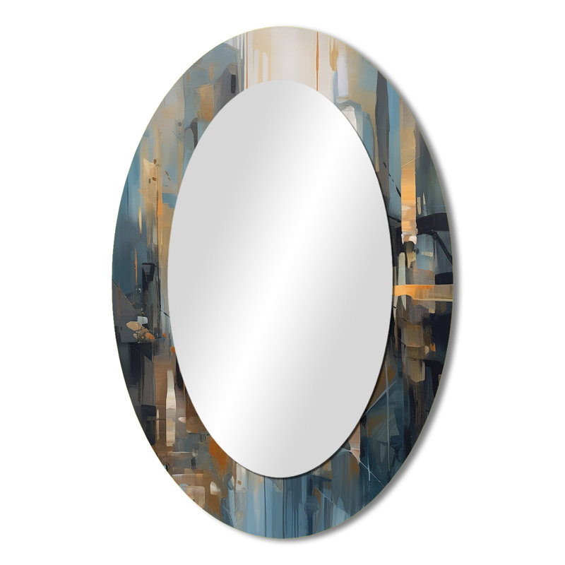 Mélange géométrique orange orange - miroir mural ovale orange, 36 po x 24 po