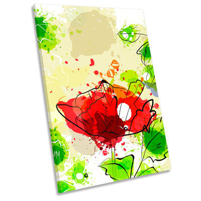 X0133 Poppy Rose Floral Flower Grunge - Wrapped Canvas Painting
