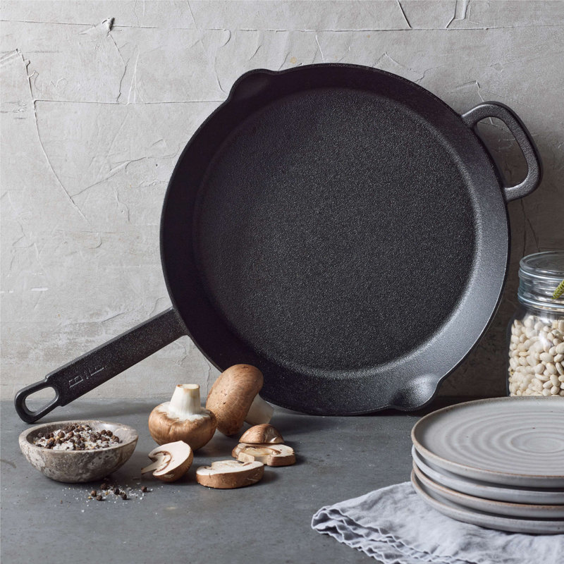 Black 12" Cast Iron Skillet with Helper Handle