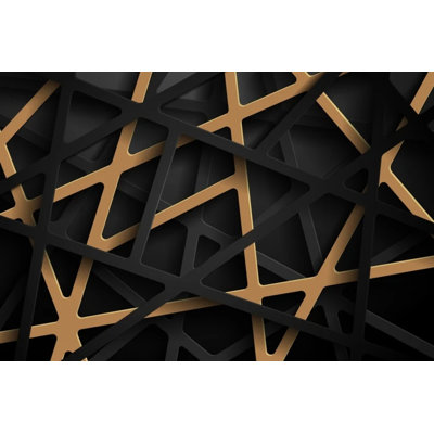 Murale géométrique 3D en filet noir et or - Structure angulaire emboîtable de luxe sur fond foncé