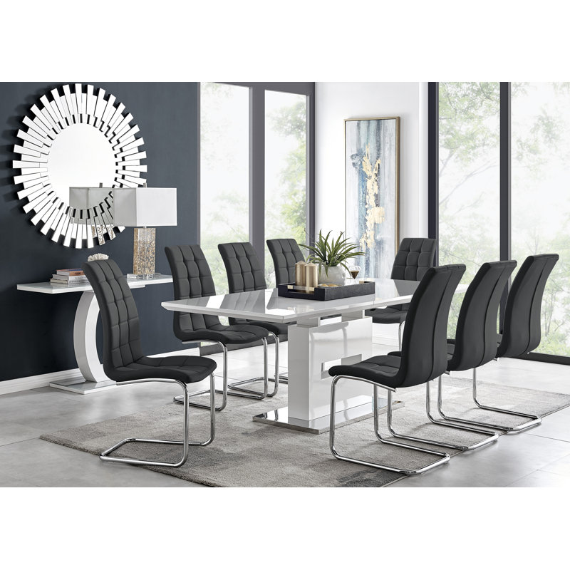 Eubanks Dining Set with 8 Chairs, Black
