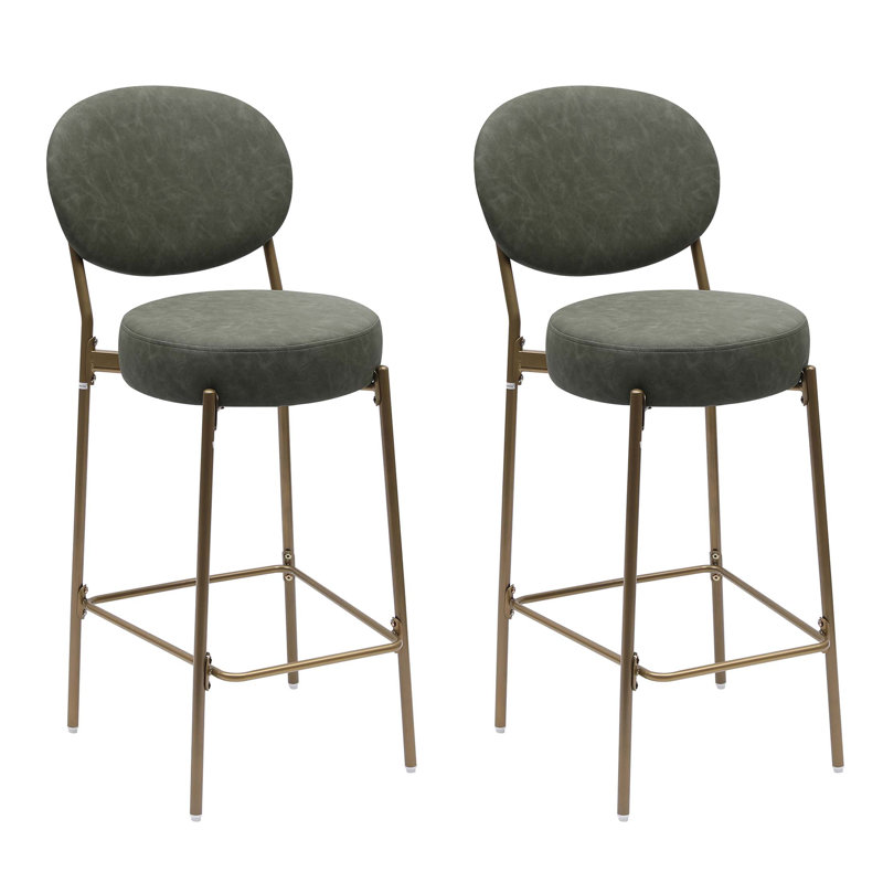 Ensemble de 2 tabourets de bar rembourrés à hauteur de siège 29 po et 2 tabourets de comptoir en similicuir avec pieds dorés (vert)