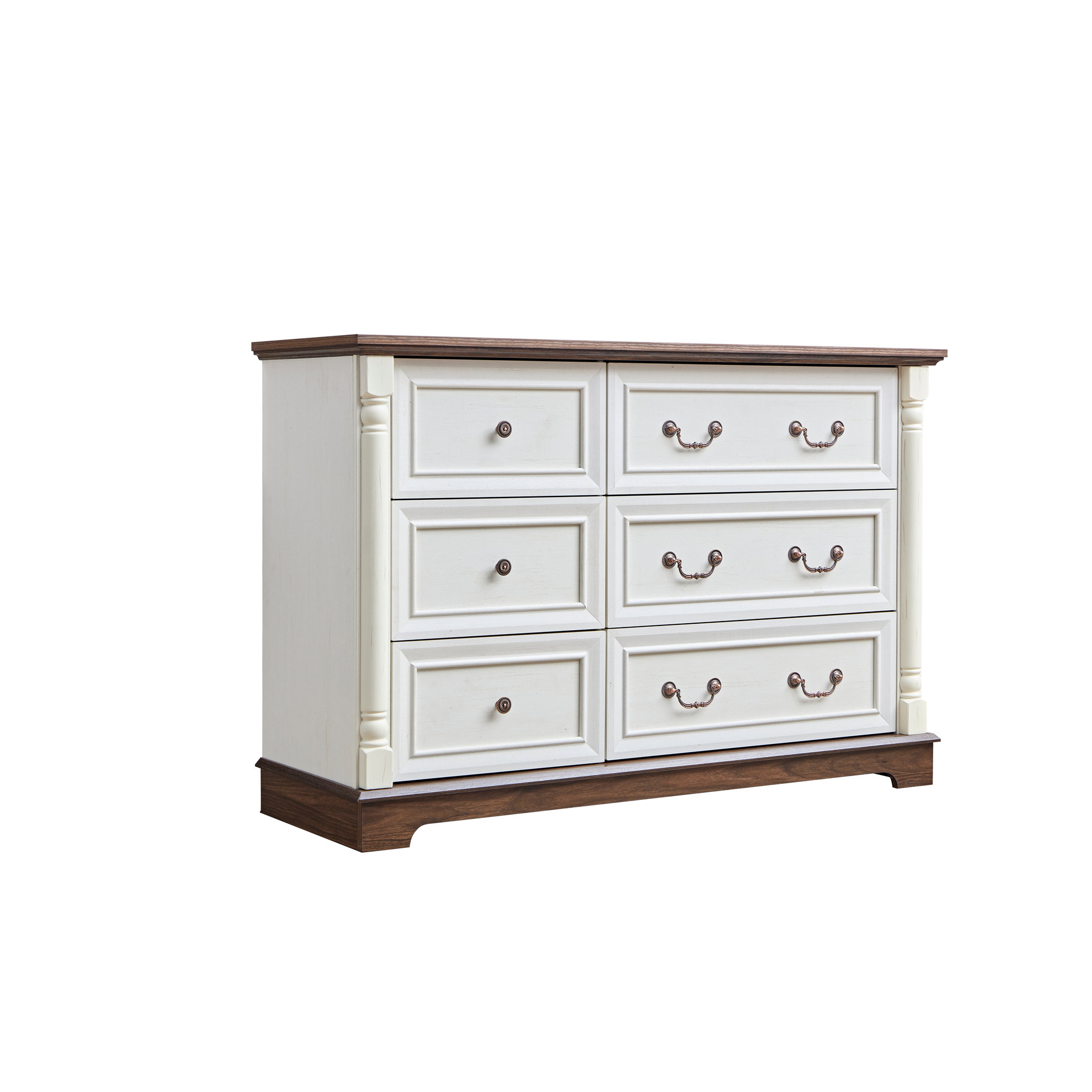 August Grove Farmhouse Style 6 Drawer Dresser Chest With Base Wooden ...
