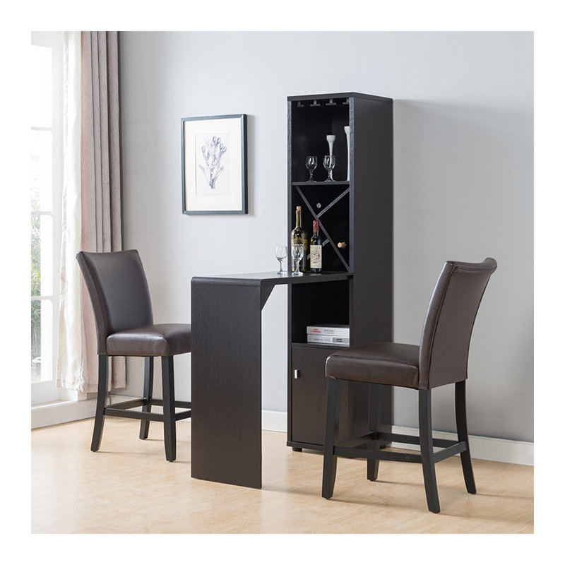 Bar avec rangement pour bouteilles de vin et table allongée, centre de divertissement en panneau de particules au fini rouge cacao