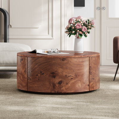 Table basse rotative en bois Burl avec 2 tiroirs, plateau tournant à 360 °