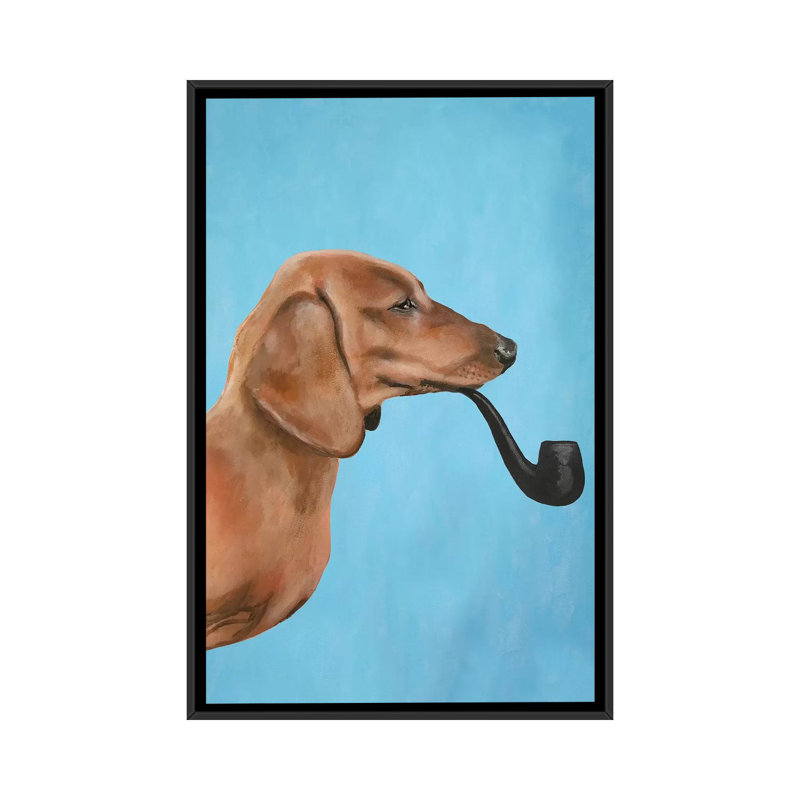 « teckel fumer pipe » par coco de paris, reproduction d’art sur toile tendue, H 26 po x l 18 po x P 1,5 po, Pas de tapis