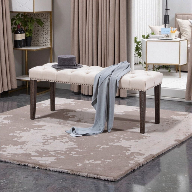 Banc rembourré en velours de 45 pouces avec siège capitonné, capacité de 330 lb pour repose-pieds, Beige