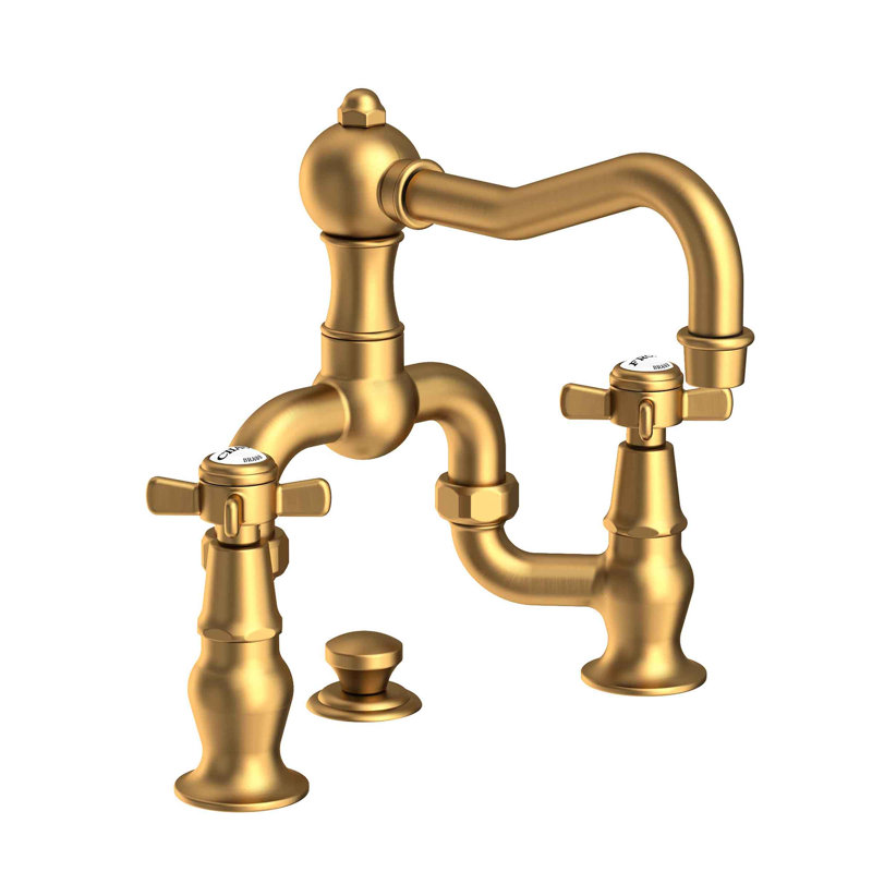 Chesterfield Bathroom Bridge Faucet with Drain Assembly, Satin Bronze (PVD), Bridge