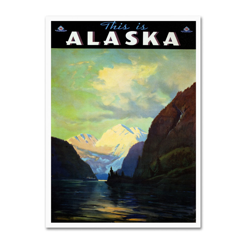 « trav alaska », publicité rétro sur toile tendue, H 32 po x l 22 po x P 2 po