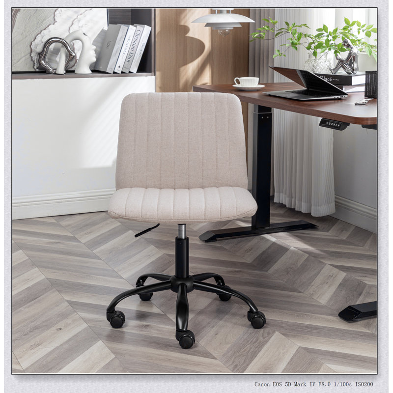 Chaise de bureau rembourrée en polyester, pivotante, réglable en hauteur, avec roulettes, Beige