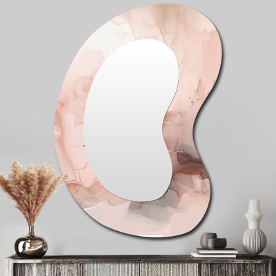 Gabreal Pink Delicate Abstract Marble I - Marble Asymmetrical Mirror, Pink Freeform Unique Wall Mirror, Printed Metal Art