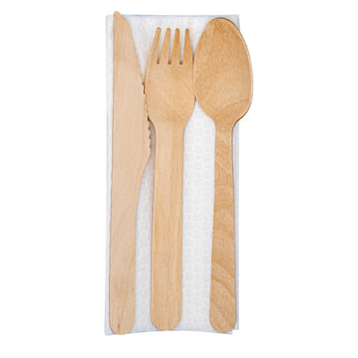 Restaurantware-Wood Cutlery Set with Napkin - Tied with Twine - Great For Parties or Catering - Utensil Set - Wooden Fork, Knife, Spoon and Napkin - 100 ct Box