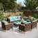 Ensemble de mobilier d'extérieur en osier 9 pièces, ensemble de patio modulaire avec coussins beiges Argyri, table de foyer