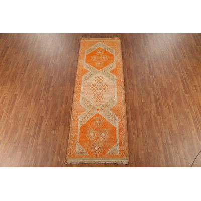 Orange Wool Oushak Oriental Runner Rug 4x10