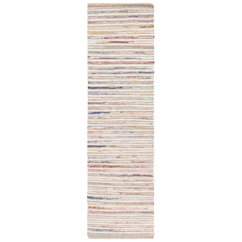 Karletta Woven Jute/Canvas/Cotton Performance Striped Rug in Natural/Rust, Runner 2'3" x 8'