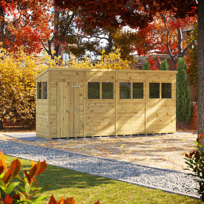 Powersheds 16 x 4ft Premium Pressure Treated Timber Pent Garden Shed