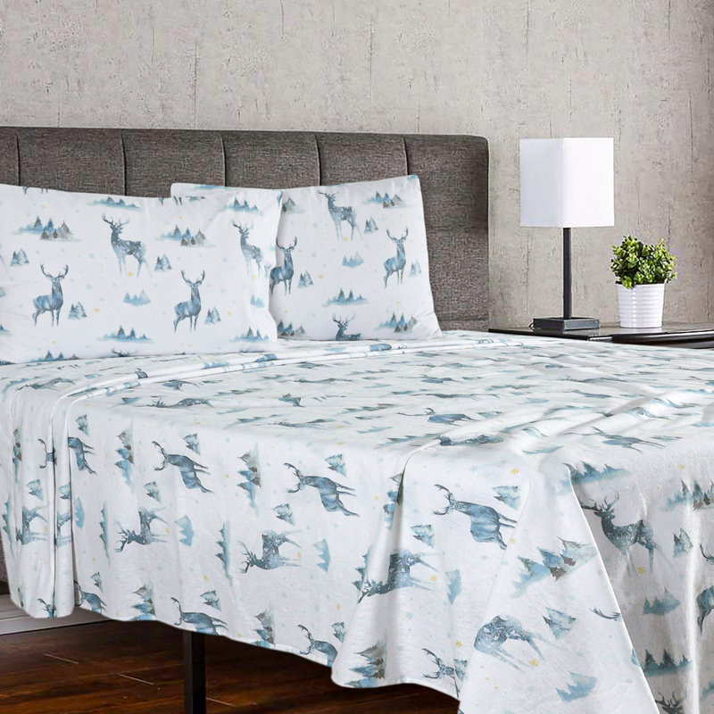 Colyt 100% Cotton Flannel Sheet Set, Twin XL Case Pack + Fitted Sheet + 2 Pillowcases, Blue Floral