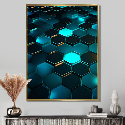 Hexagon Turquoise Pattern - Geometric Wall Art Living Room