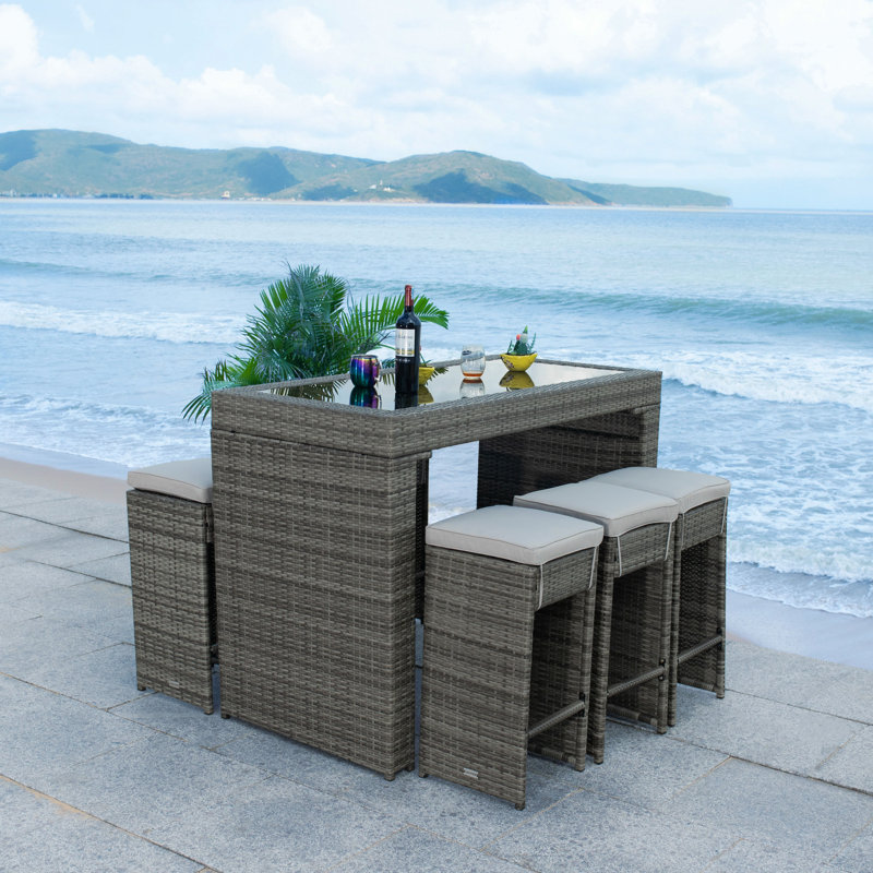 Weisser 6 - Person Wicker Patio Dining Set with Rectangular Table, Gray, Gray