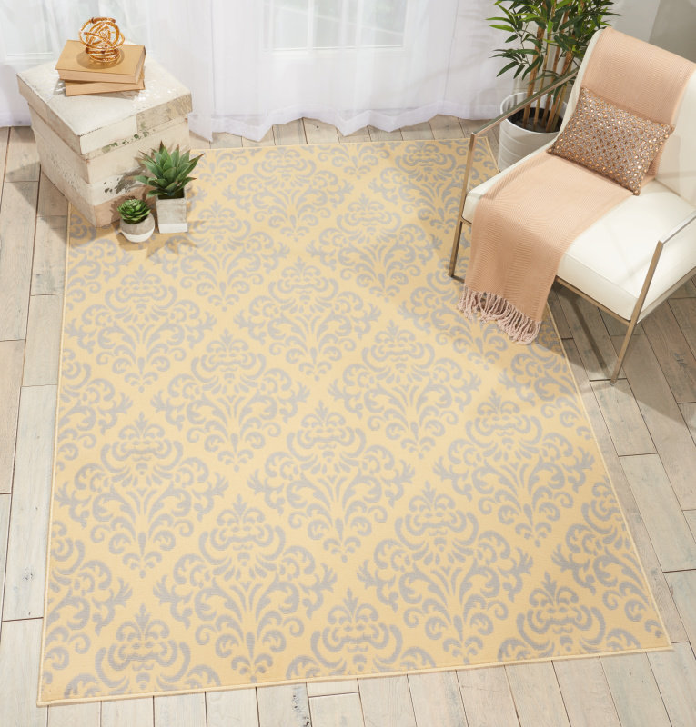 Tapis crème / gris à motif floral Florissant, Rectangle 7 pi 10 po x 9 pi 10 po