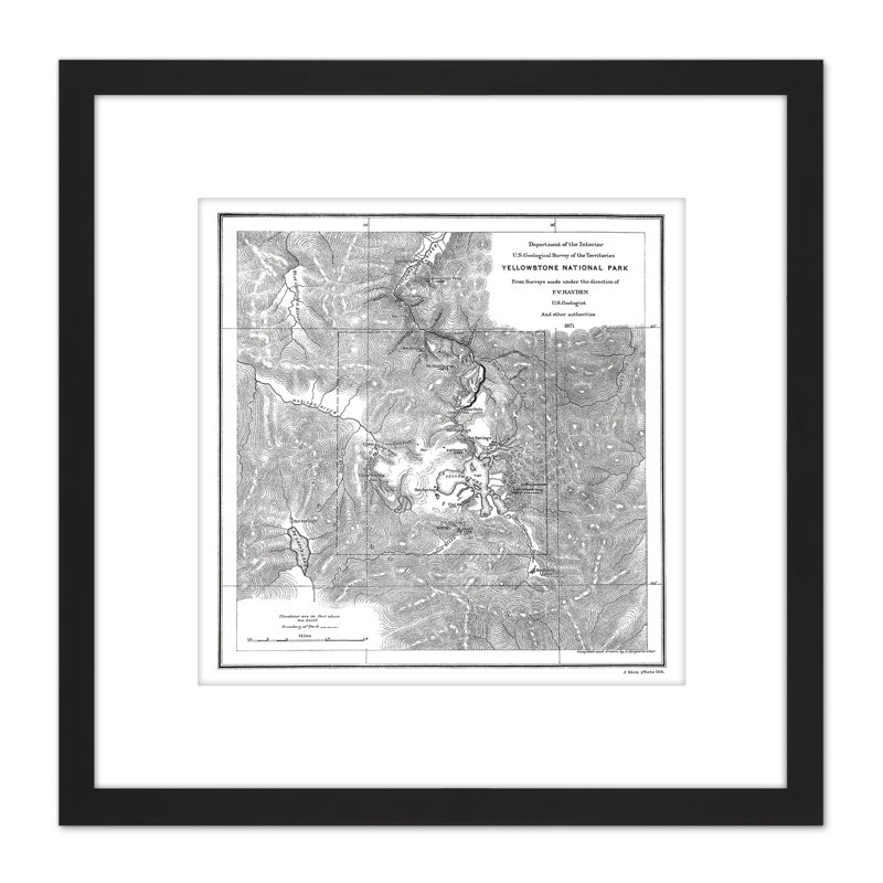 1871 Yellowstone National Park USA Map 1 Piece Single Picture Frame Painting