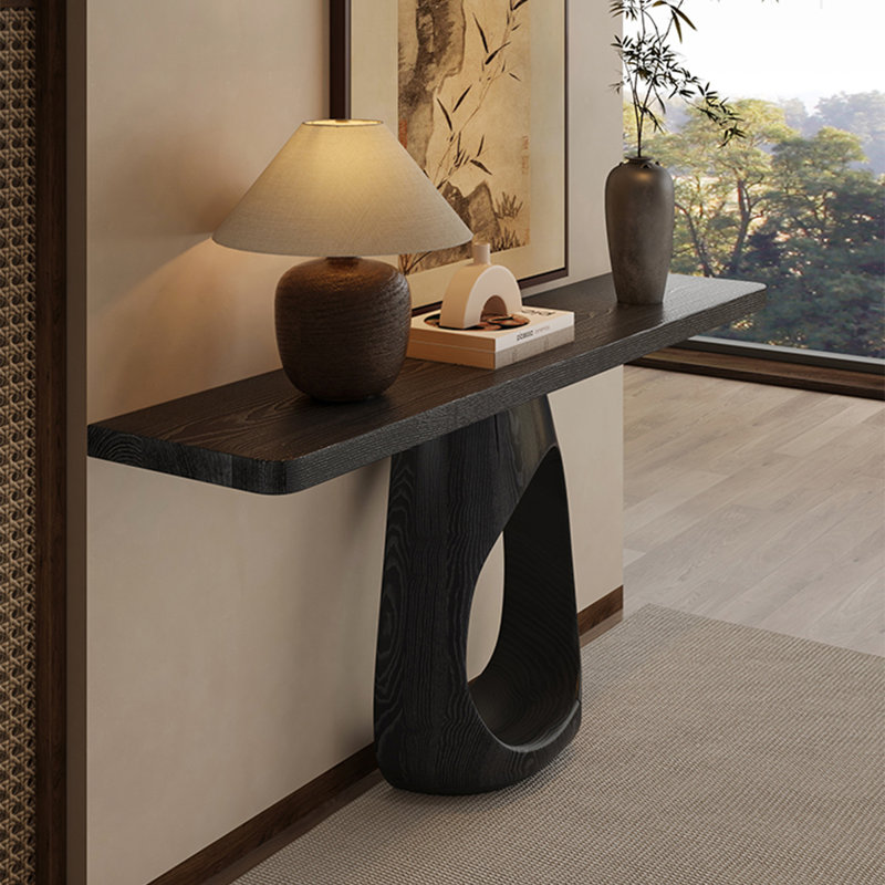 Console en bois massif carbonisé noir Wabi-Sabi, L 47,24 po x P 9,84 po x H 29,53 po