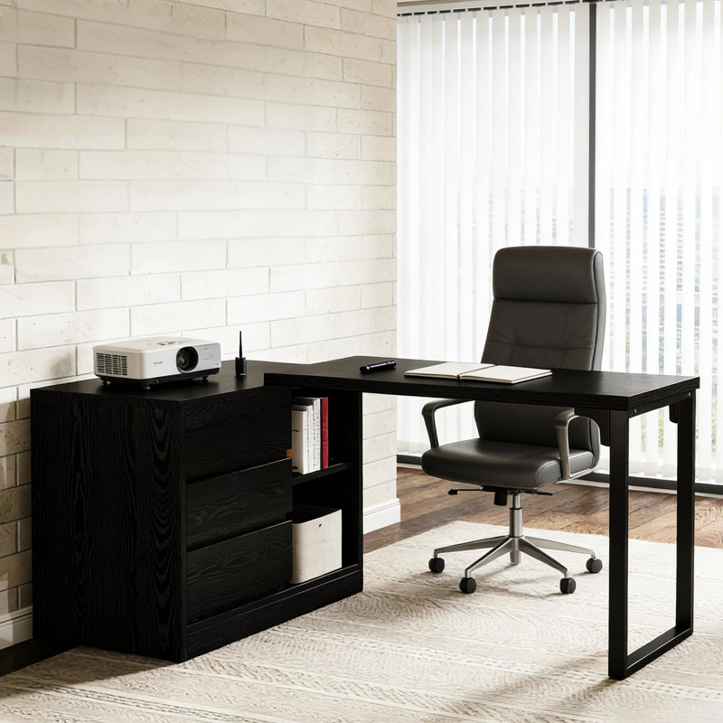 Bureau en L pour bureau à domicile avec bureau rétractable, 3 tiroirs et 2 tablettes, en métal de haute qualité, configuration réversible en coin de 40,03 pouces de profondeur, largeur du produit 17,55