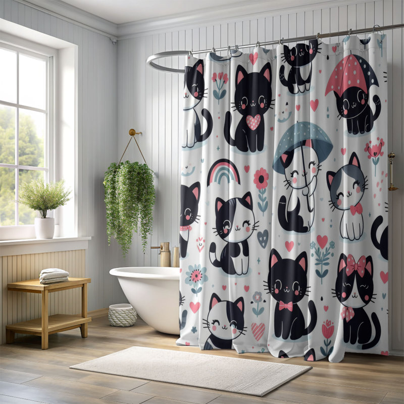 Rideau de douche standard 1 pièce Fevzi Cat Silhouettes, H 74 po x l 40 po