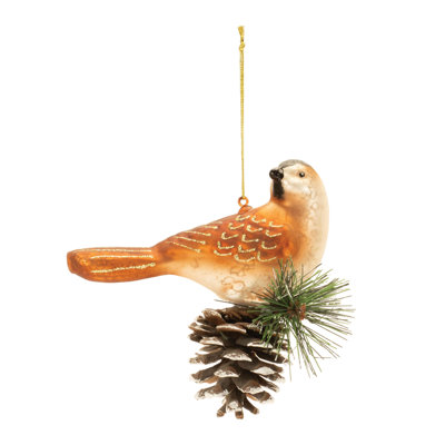 Glittered Glass Bird and Pinecone Ornament
