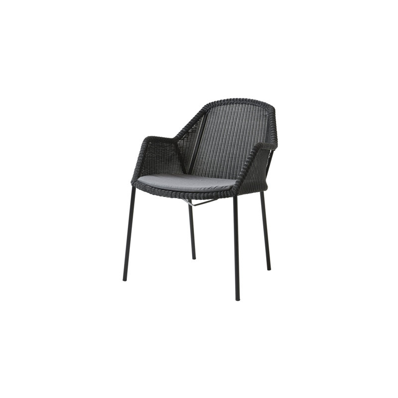 Breeze Stacking Patio Dining Armchair with Cushion, Black, Gray