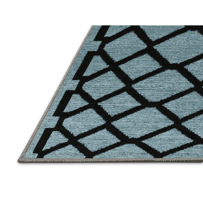 Tapis gris en treillis lavable à la machine, Rond 8 pi